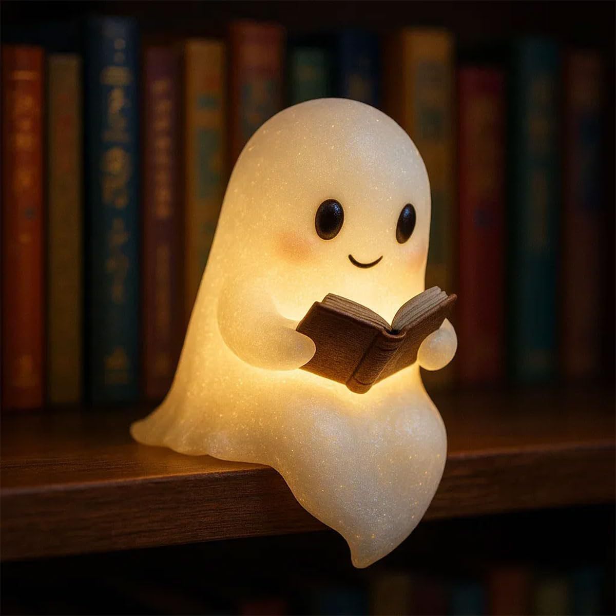 Lámpara fantasma leyendo un libro, luz LED cálida